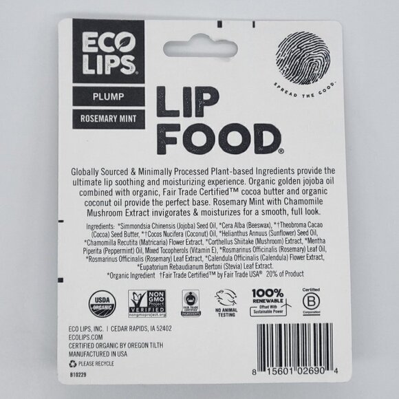 5/$25 NWT ECO LIPS PLUMP ROSEMARY MINT LIP FOOD - Picture 2 of 2